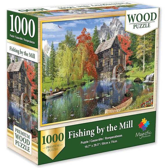 NEW Fishing by the Mill Majestic Jigsaw Puzzles 1000 piece Premium wood puzzle! - Picture 1 of 3